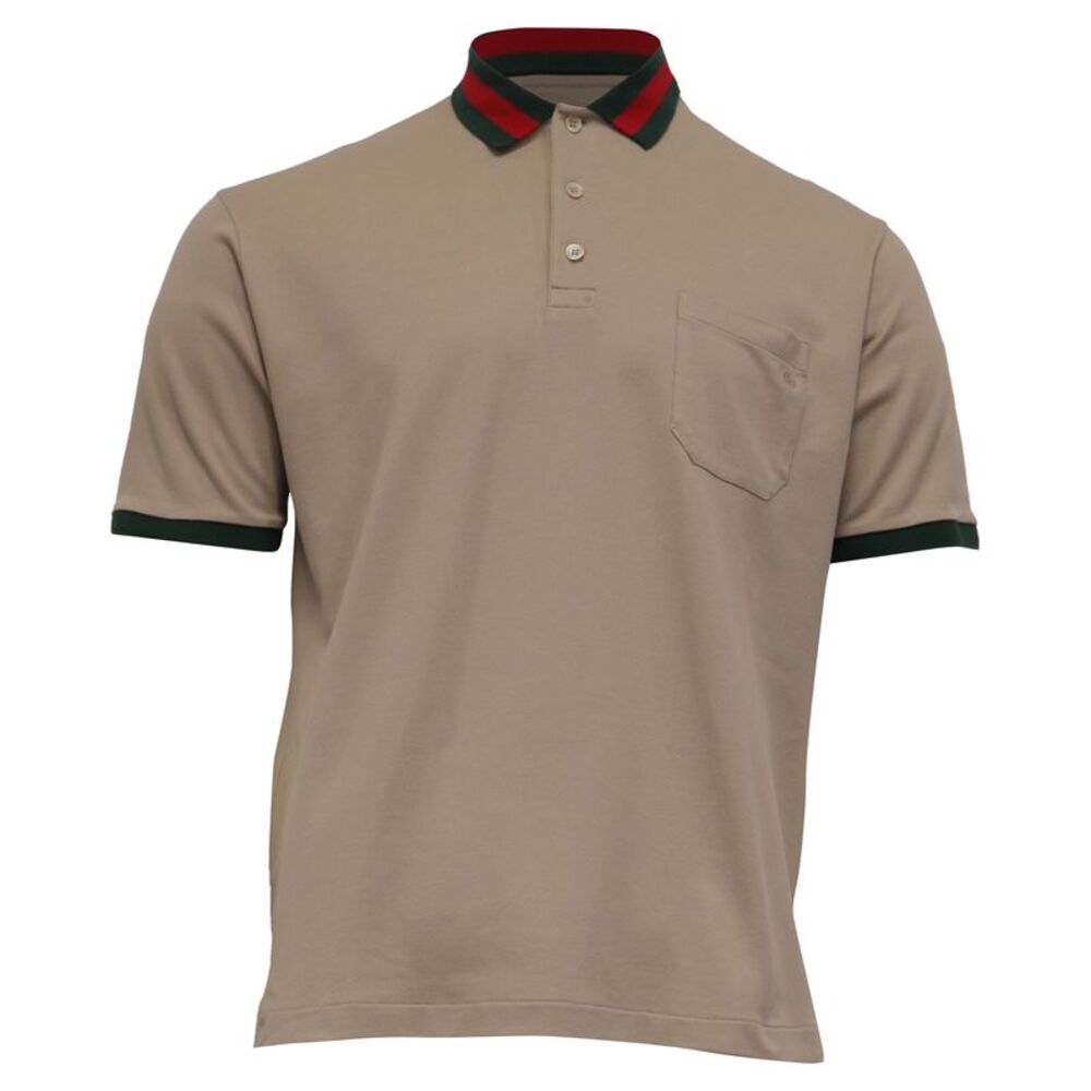 Gucci Web-Collar Piqué Polo Shirt in Beige Cotton